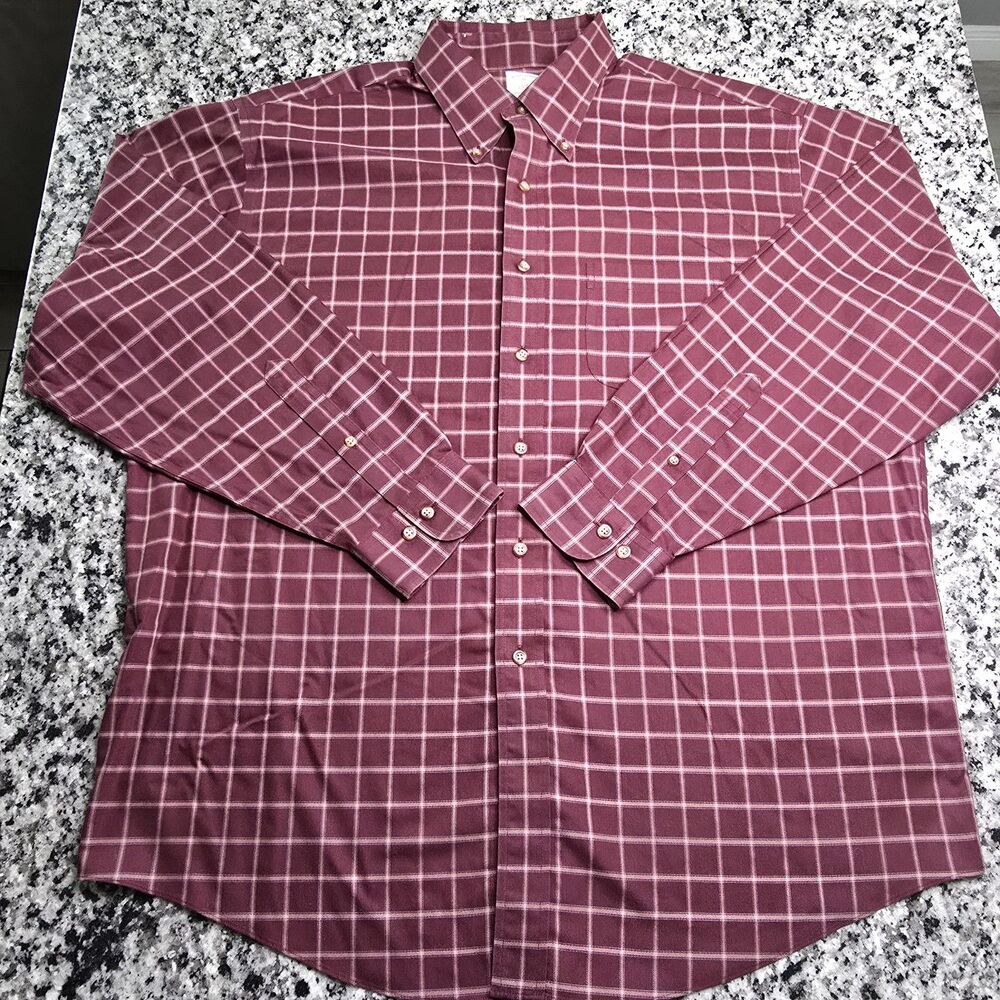 Brooks Brothers 346 Mens XL Red Plaid Button Down Shirt 100% Cotton Long Sleeve